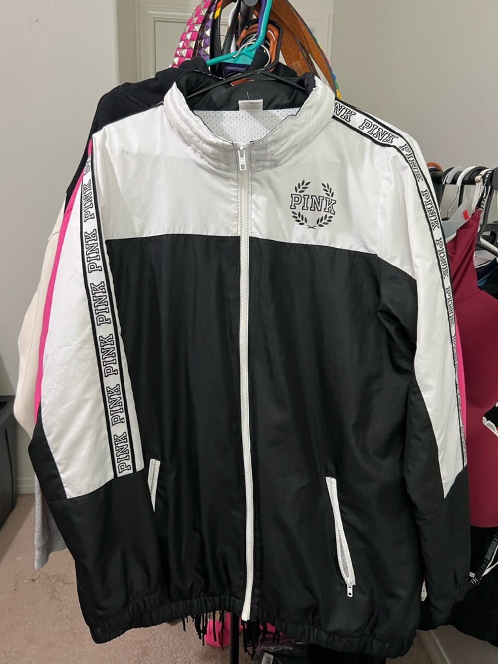 PINK Victoria's Secret Black & White Colorblock Windbreaker